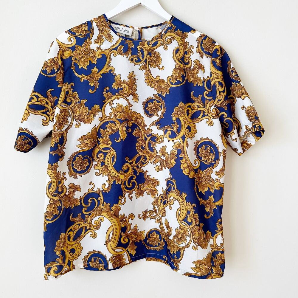 Judy Bond Blouse Size 14 Vintage Shirt Made in the USA Baroque Top Shoulder Pads